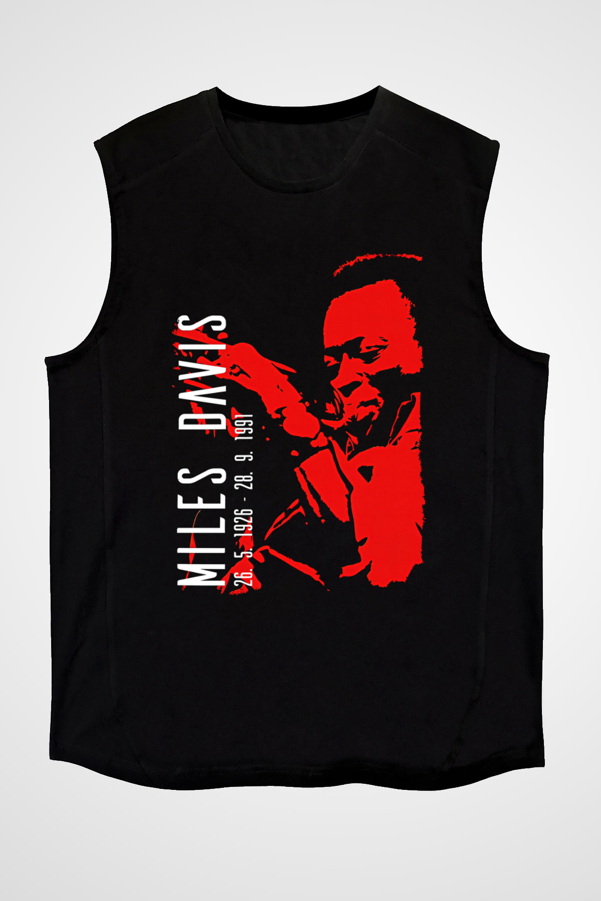 Miles Davis Baskılı Unisex Siyah Kolsuz Tişört - Tshirt