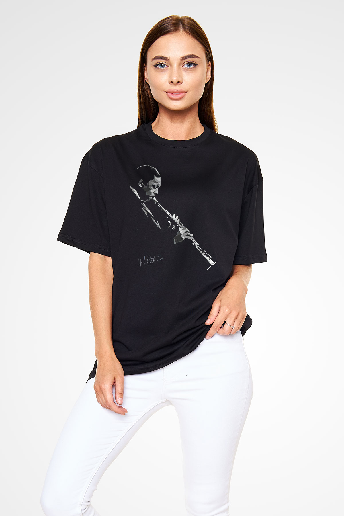 Miles Davis Baskılı Unisex Siyah Oversize Tişört - Tshirt