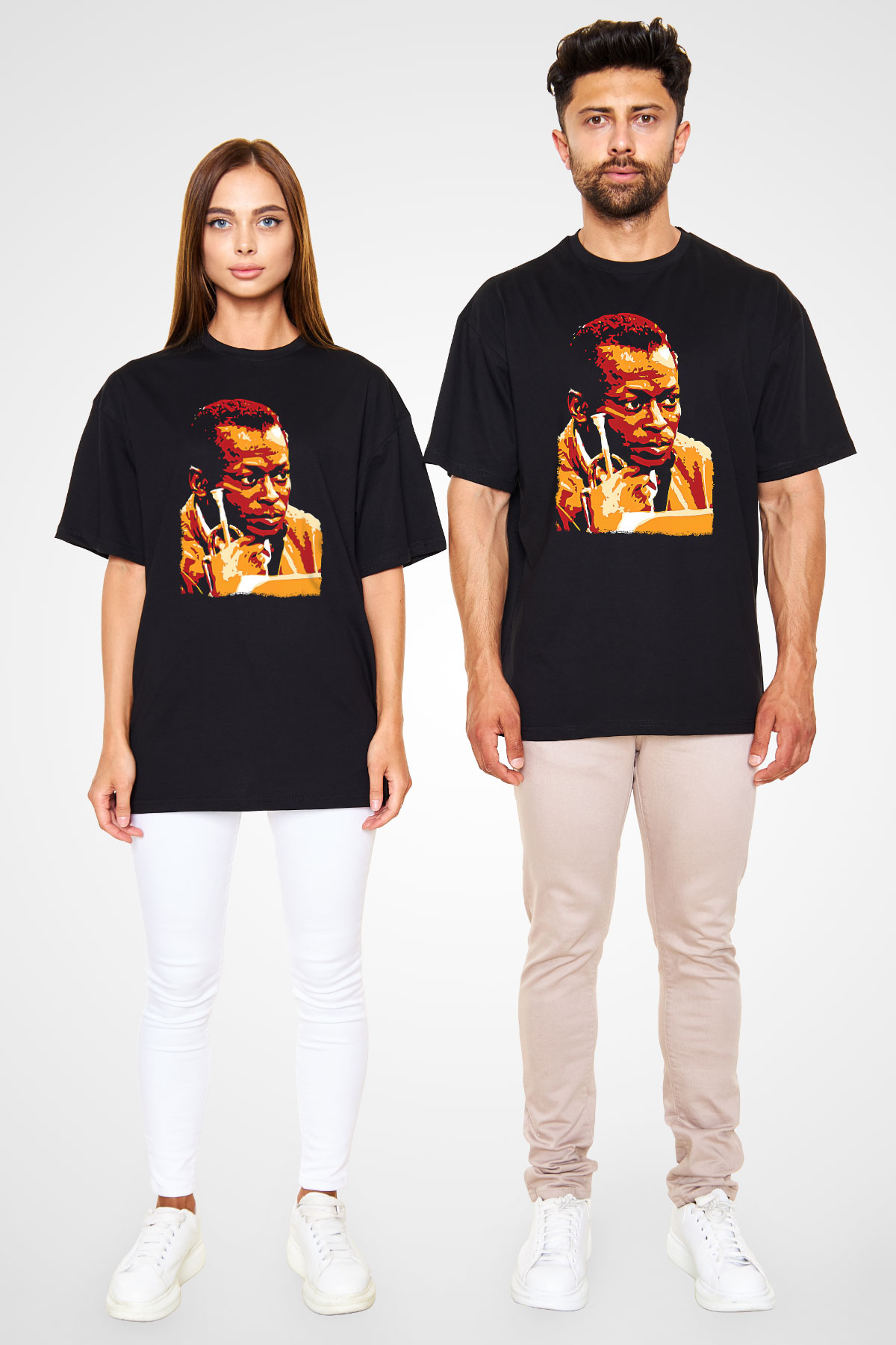 Miles Davis Baskılı Unisex Siyah Oversize Tişört - Tshirt