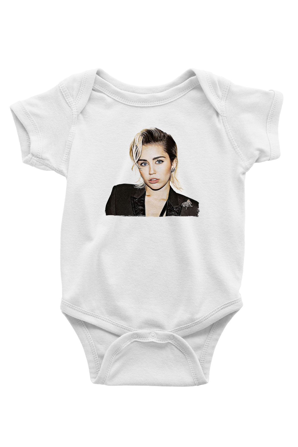 Miley Cyrus Baskılı Beyaz Unisex Bebek Body - Zıbın