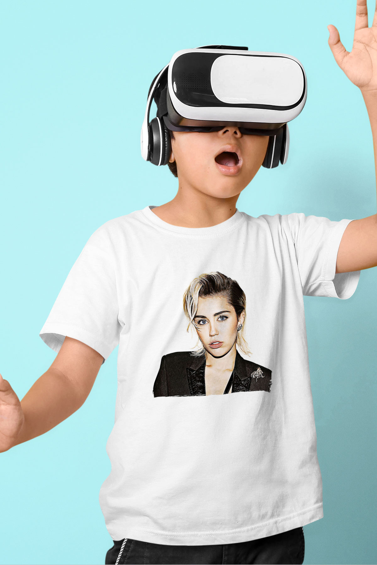 Miley Cyrus Baskılı Beyaz Unisex Beyaz Çocuk Tişört - Tshirt