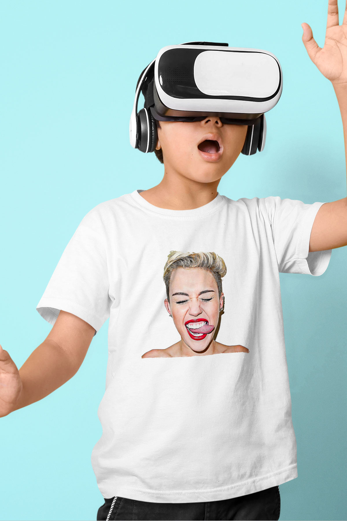 Miley Cyrus Baskılı Beyaz Unisex Beyaz Çocuk Tişört - Tshirt