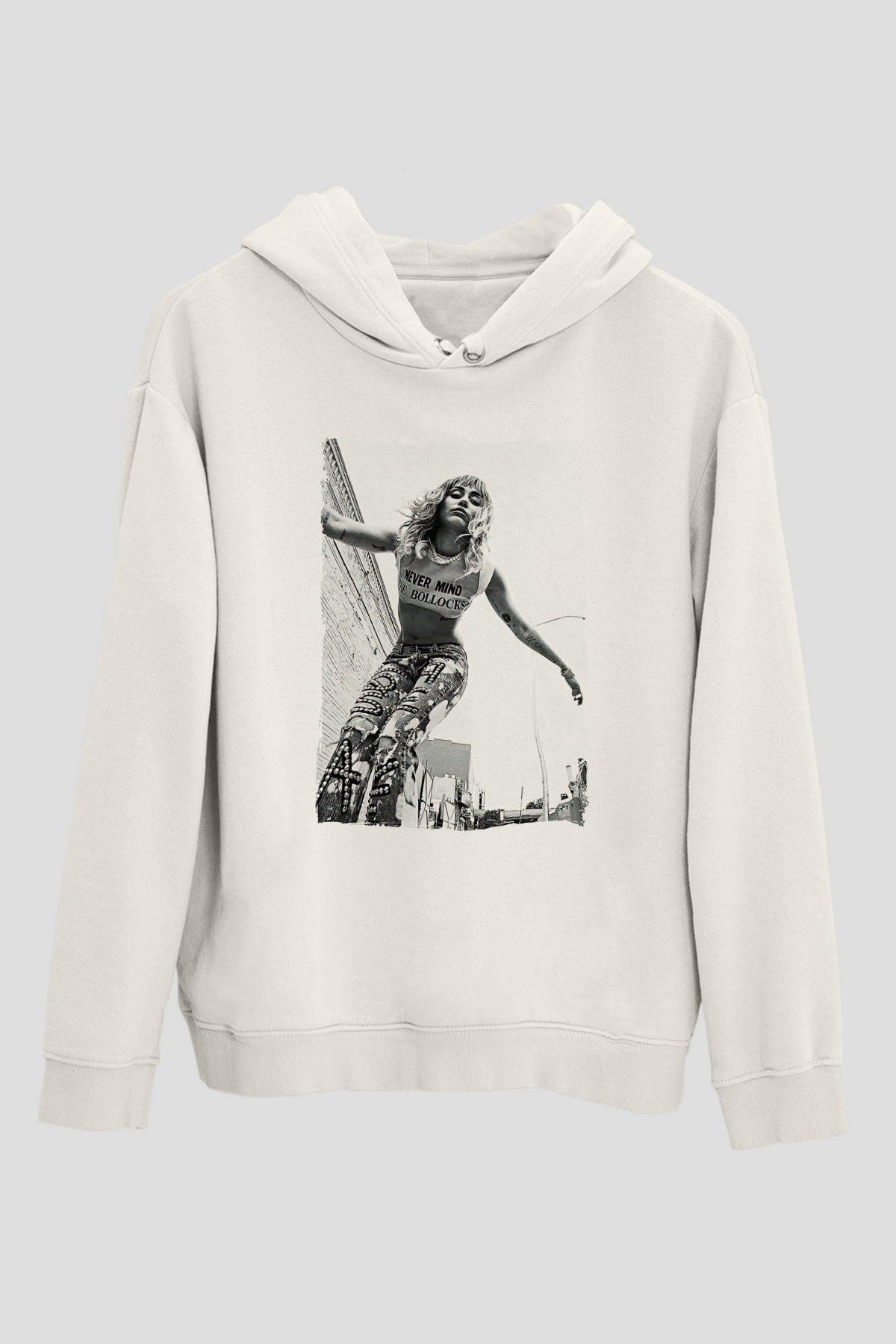 Miley Cyrus Baskılı Beyaz Unisex Kapüşonlu Sweatshirt