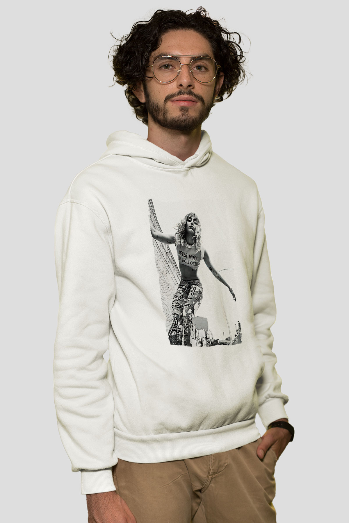 Miley Cyrus Baskılı Beyaz Unisex Kapüşonlu Sweatshirt