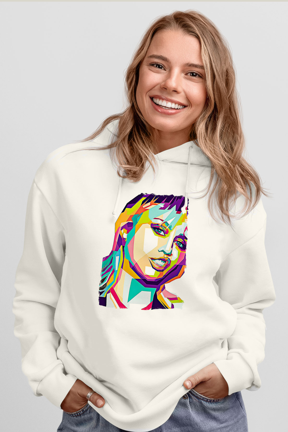 Miley Cyrus Baskılı Beyaz Unisex Kapüşonlu Sweatshirt