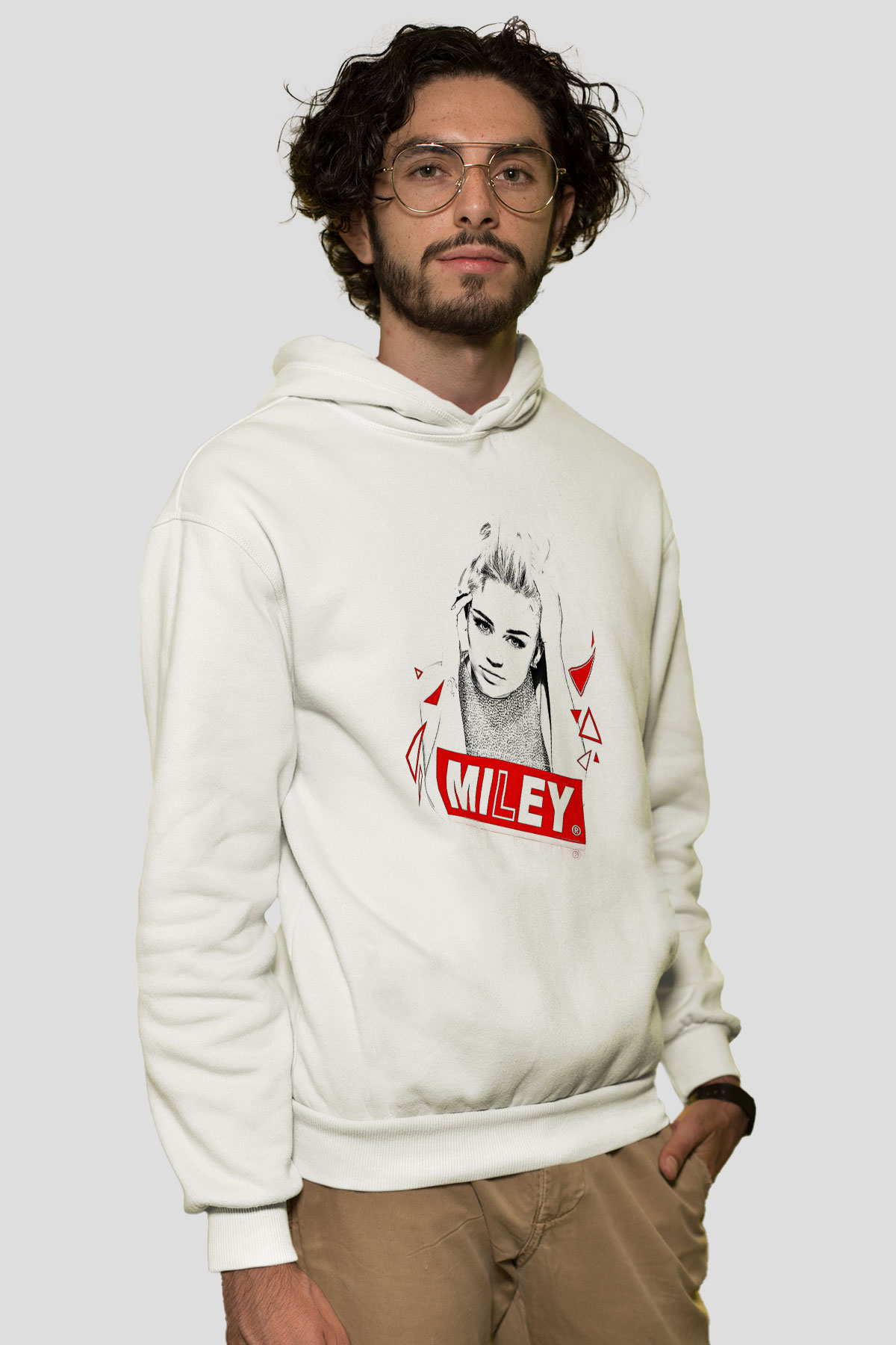 Miley Cyrus Baskılı Beyaz Unisex Kapüşonlu Sweatshirt