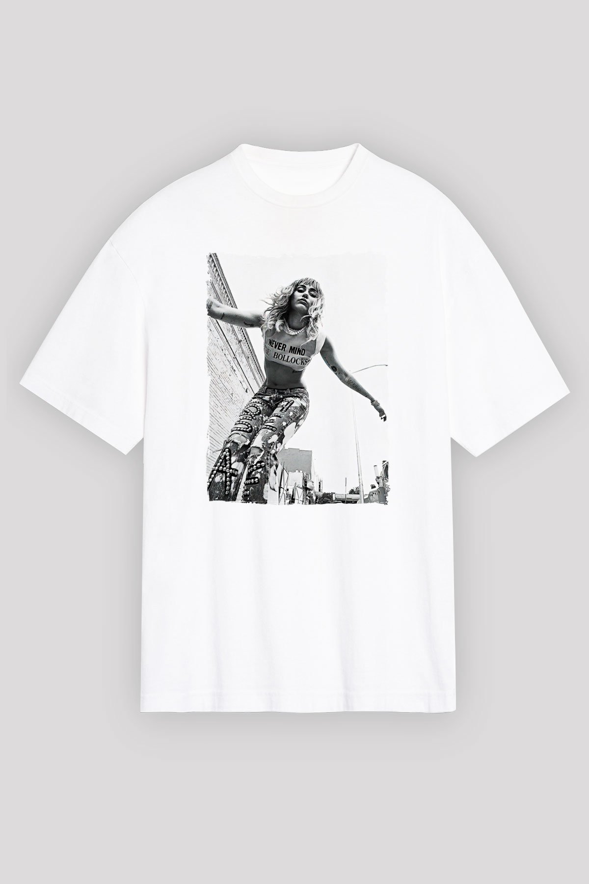 Miley Cyrus Baskılı Beyaz Unisex Oversize Tişört - Tshirt