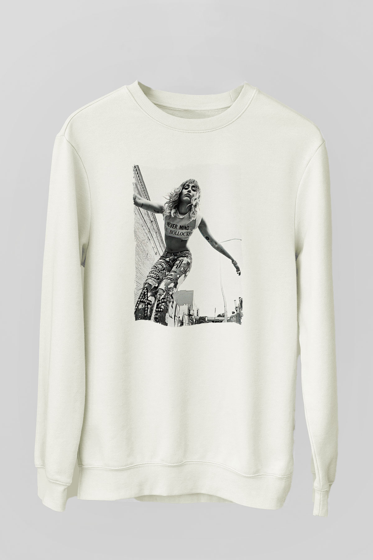 Miley Cyrus Baskılı Beyaz Unisex Sweatshirt