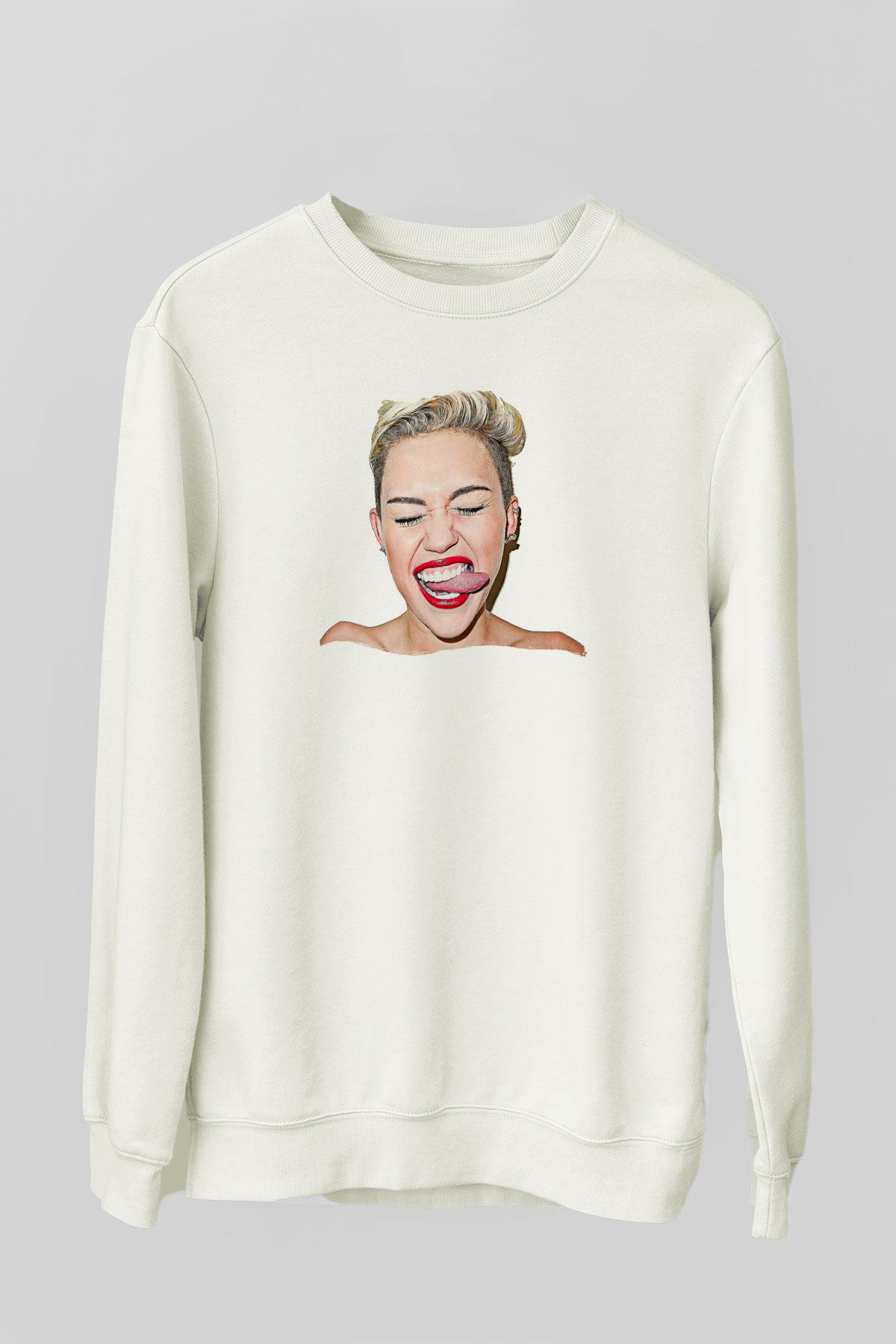 Miley Cyrus Baskılı Beyaz Unisex Sweatshirt
