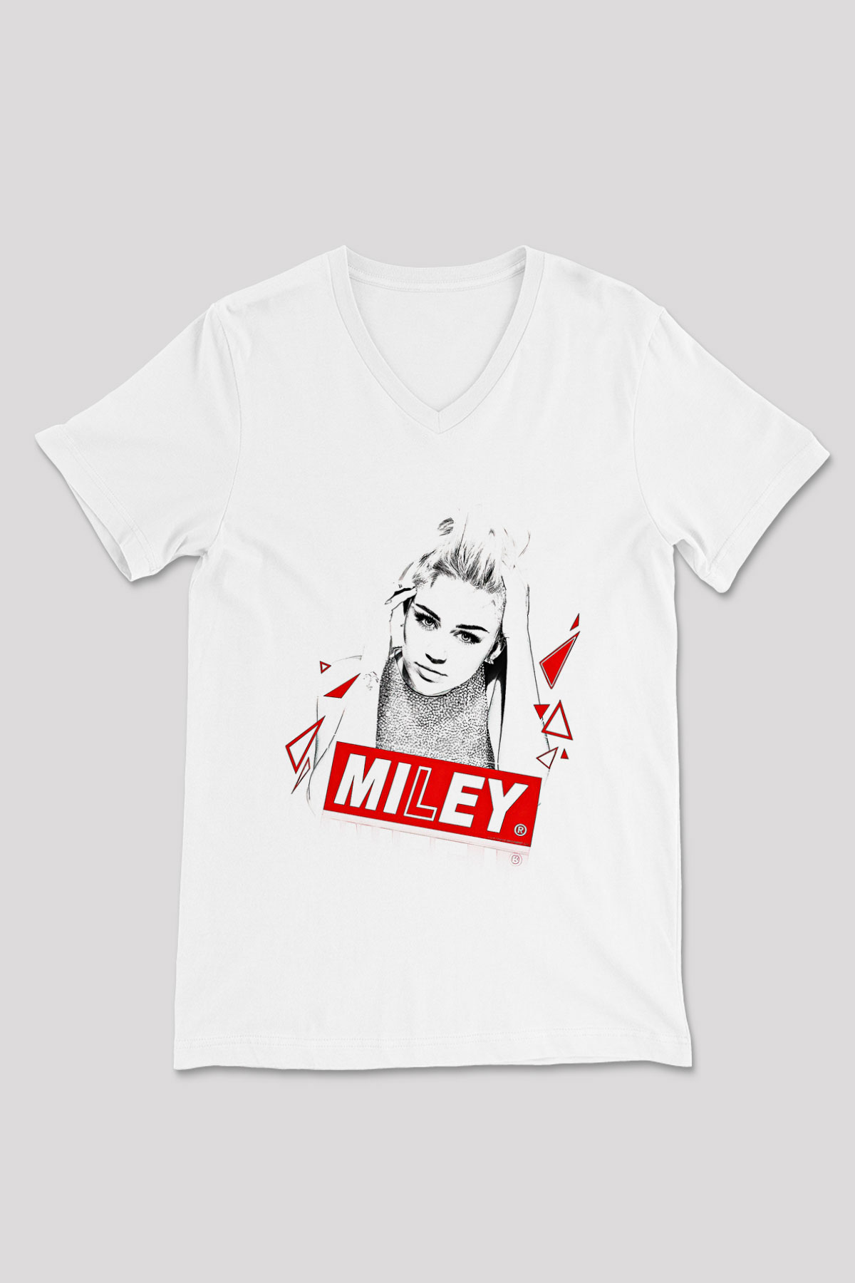 Miley Cyrus Baskılı Beyaz Unisex V Yaka Tişört - Tshirt