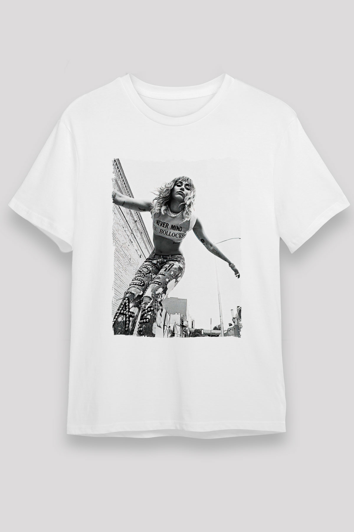 Miley Cyrus Baskılı Unisex Beyaz Tişört - Tshirt