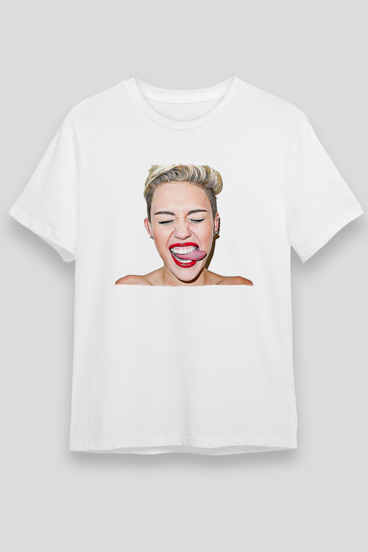 Miley Cyrus Baskılı Unisex Beyaz Tişört - Tshirt