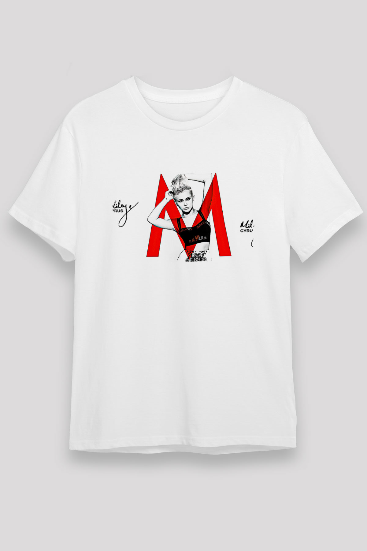 Miley Cyrus Baskılı Unisex Beyaz Tişört - Tshirt