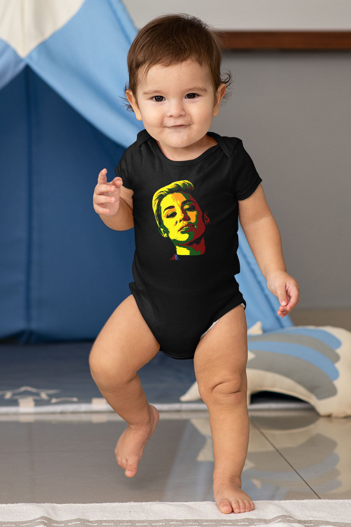 Miley Cyrus Baskılı Unisex Siyah Bebek Body - Zıbın