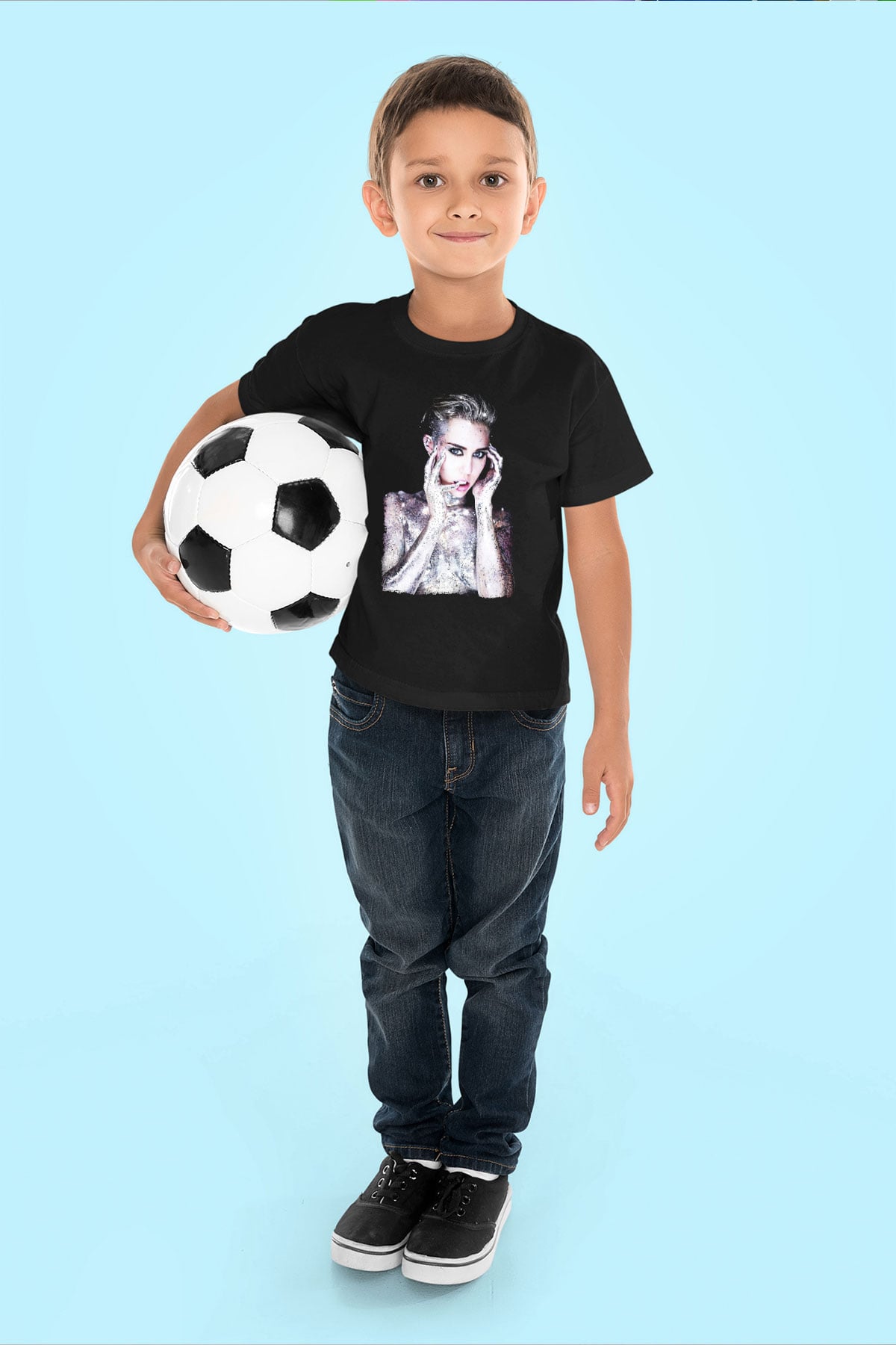 Miley Cyrus Baskılı Unisex Siyah Çocuk Tişört - Tshirt