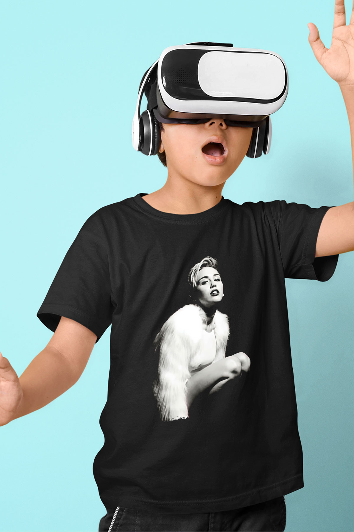 Miley Cyrus Baskılı Unisex Siyah Çocuk Tişört - Tshirt