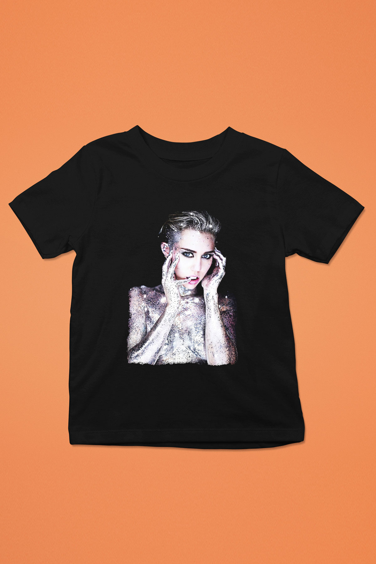 Miley Cyrus Baskılı Unisex Siyah Çocuk Tişört - Tshirt