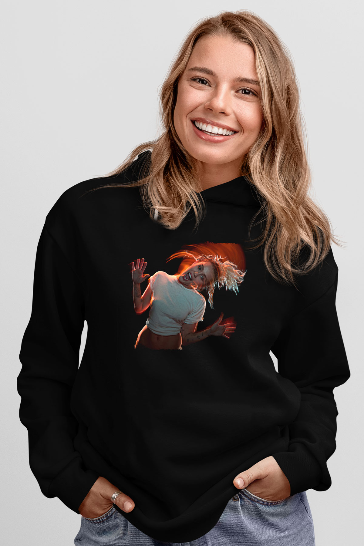 Miley Cyrus Baskılı Unisex Siyah Hoodie