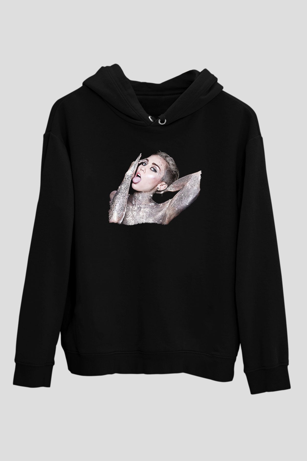 Miley Cyrus Baskılı Unisex Siyah Hoodie