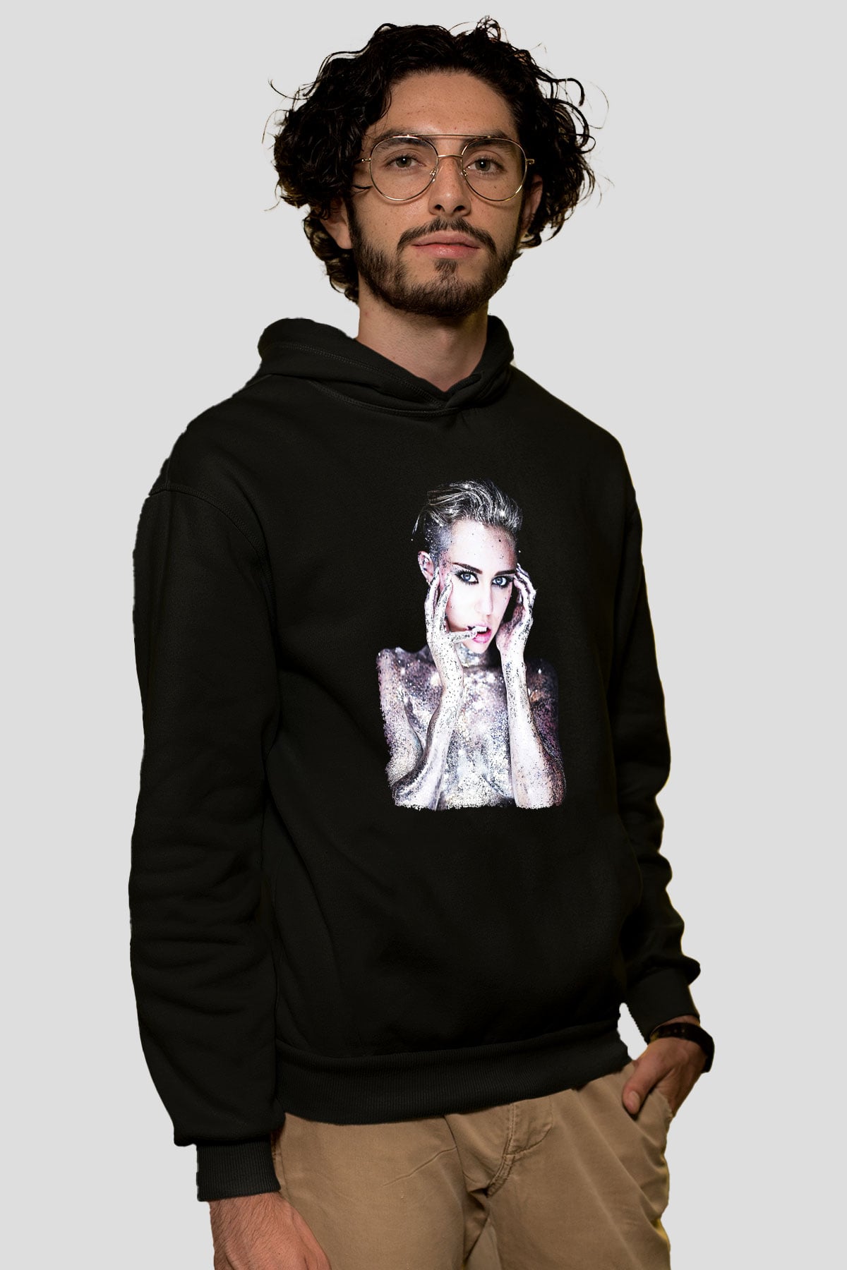 Miley Cyrus Baskılı Unisex Siyah Hoodie