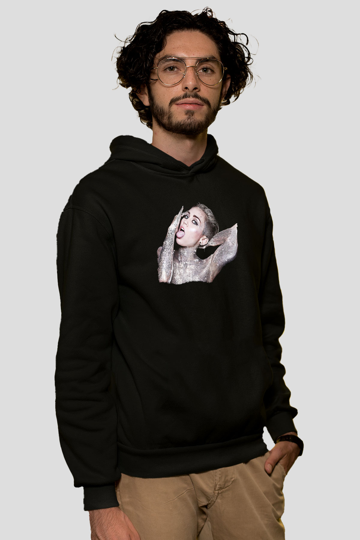 Miley Cyrus Baskılı Unisex Siyah Hoodie