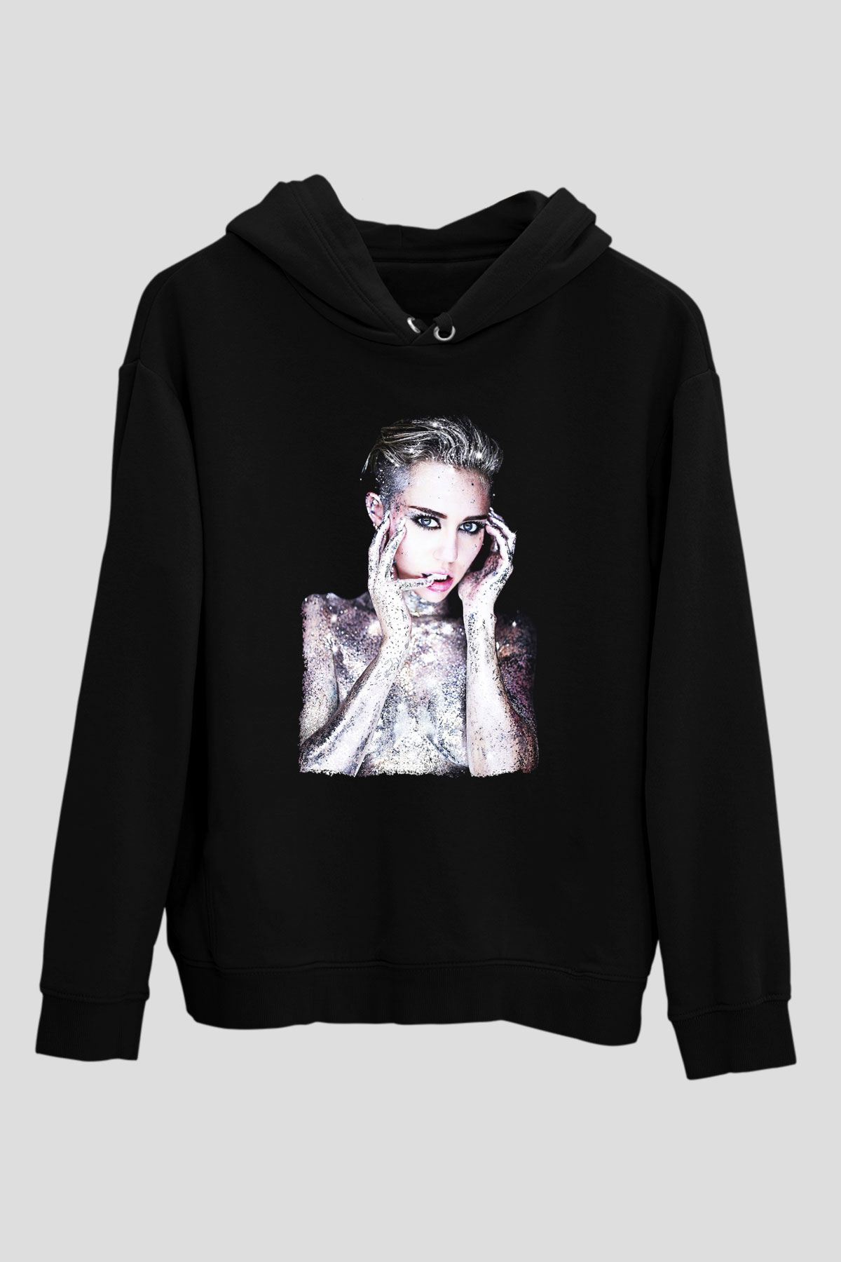 Miley Cyrus Baskılı Unisex Siyah Hoodie