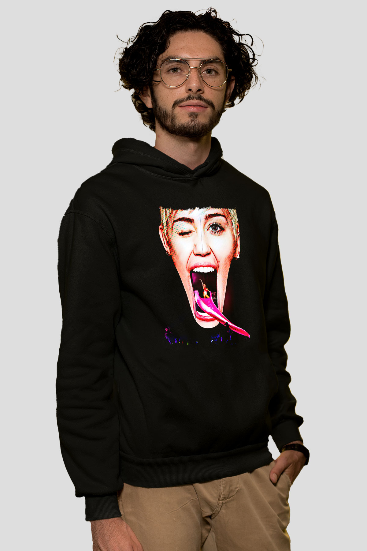 Miley Cyrus Baskılı Unisex Siyah Hoodie
