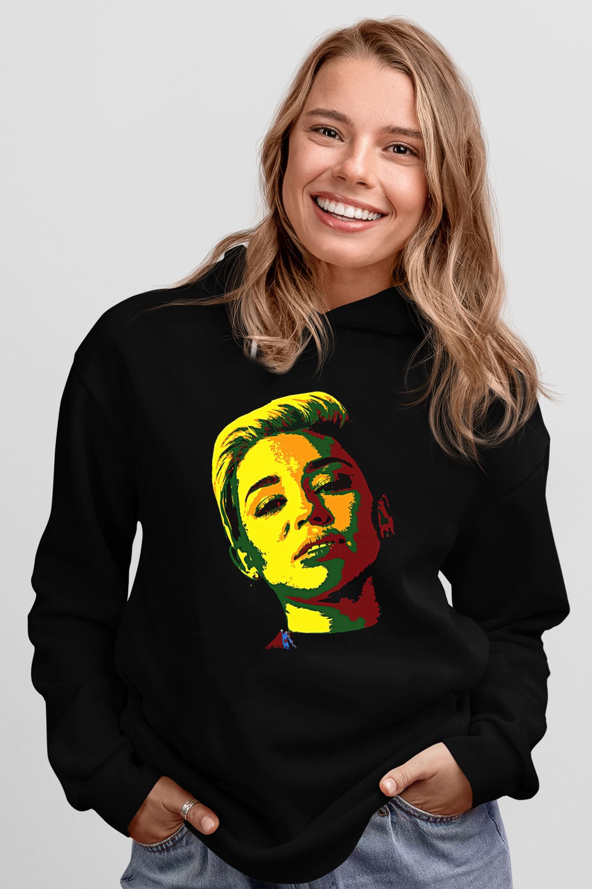 Miley Cyrus Baskılı Unisex Siyah Hoodie