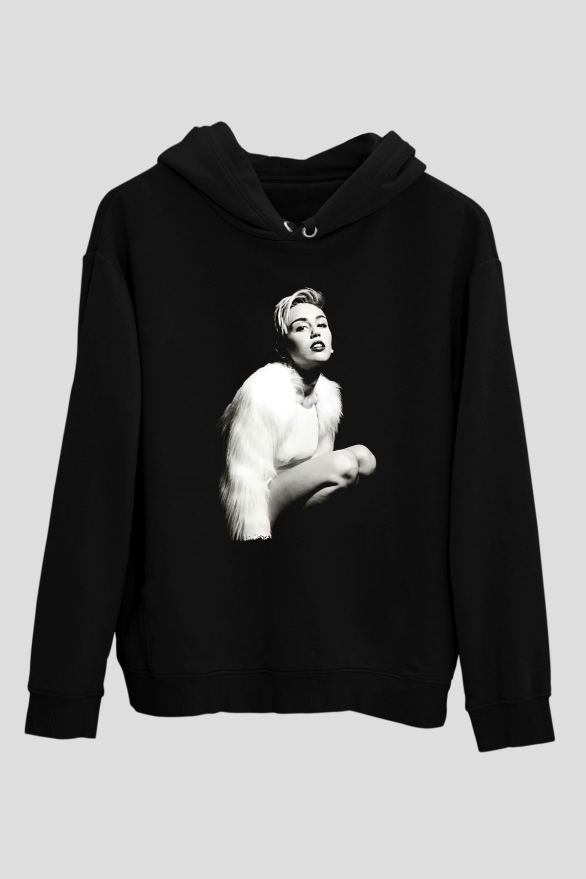 Miley Cyrus Baskılı Unisex Siyah Hoodie