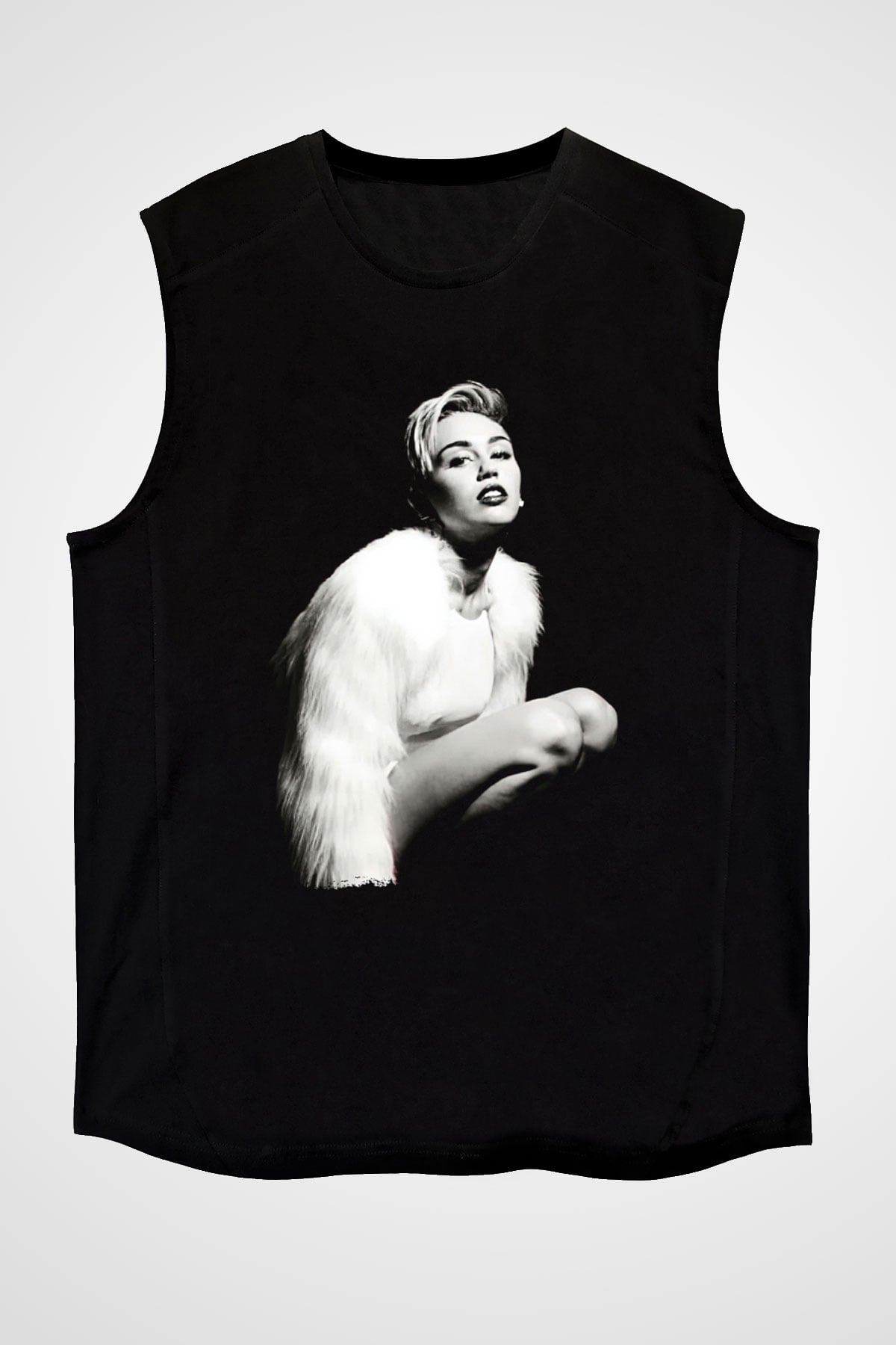 Miley Cyrus Baskılı Unisex Siyah Kolsuz Tişört - Tshirt