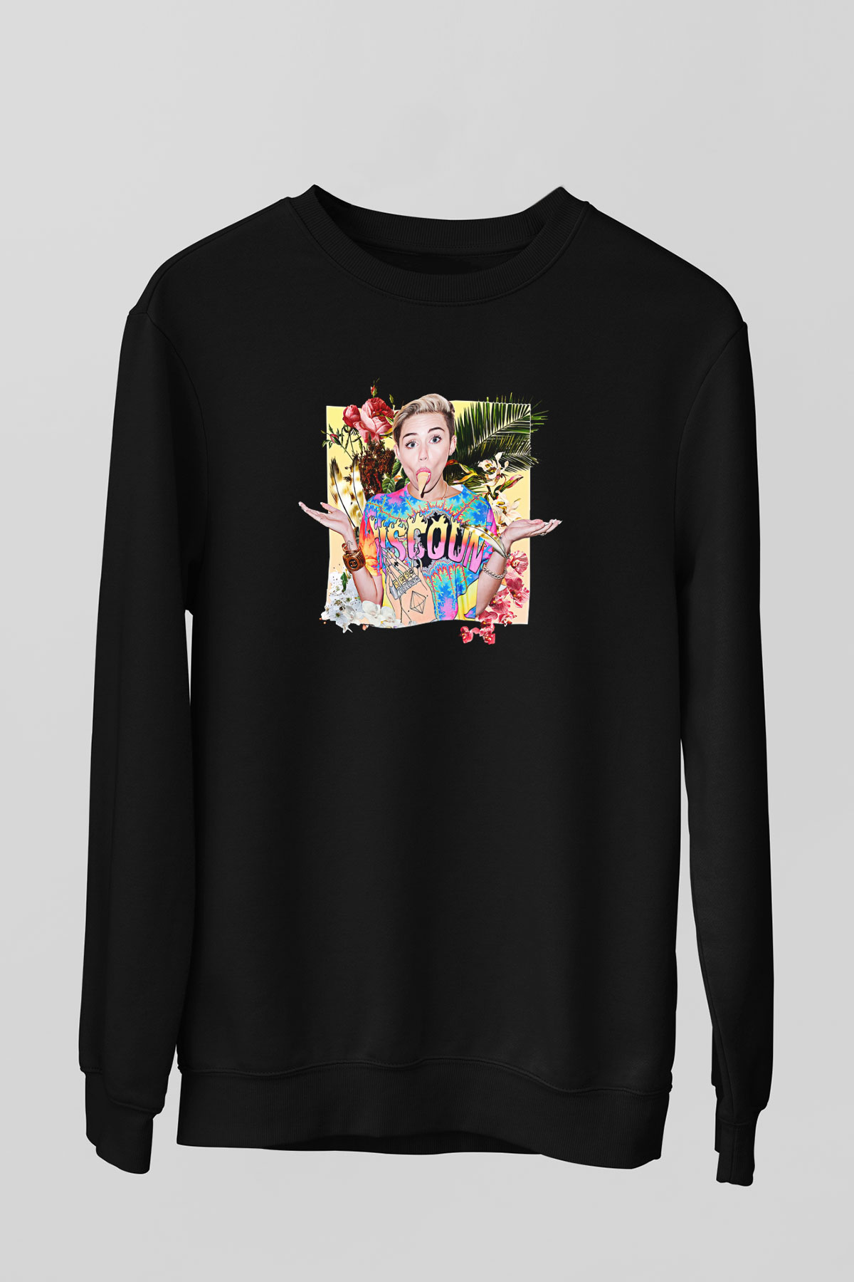 Miley Cyrus Baskılı Unisex Siyah Sweatshirt