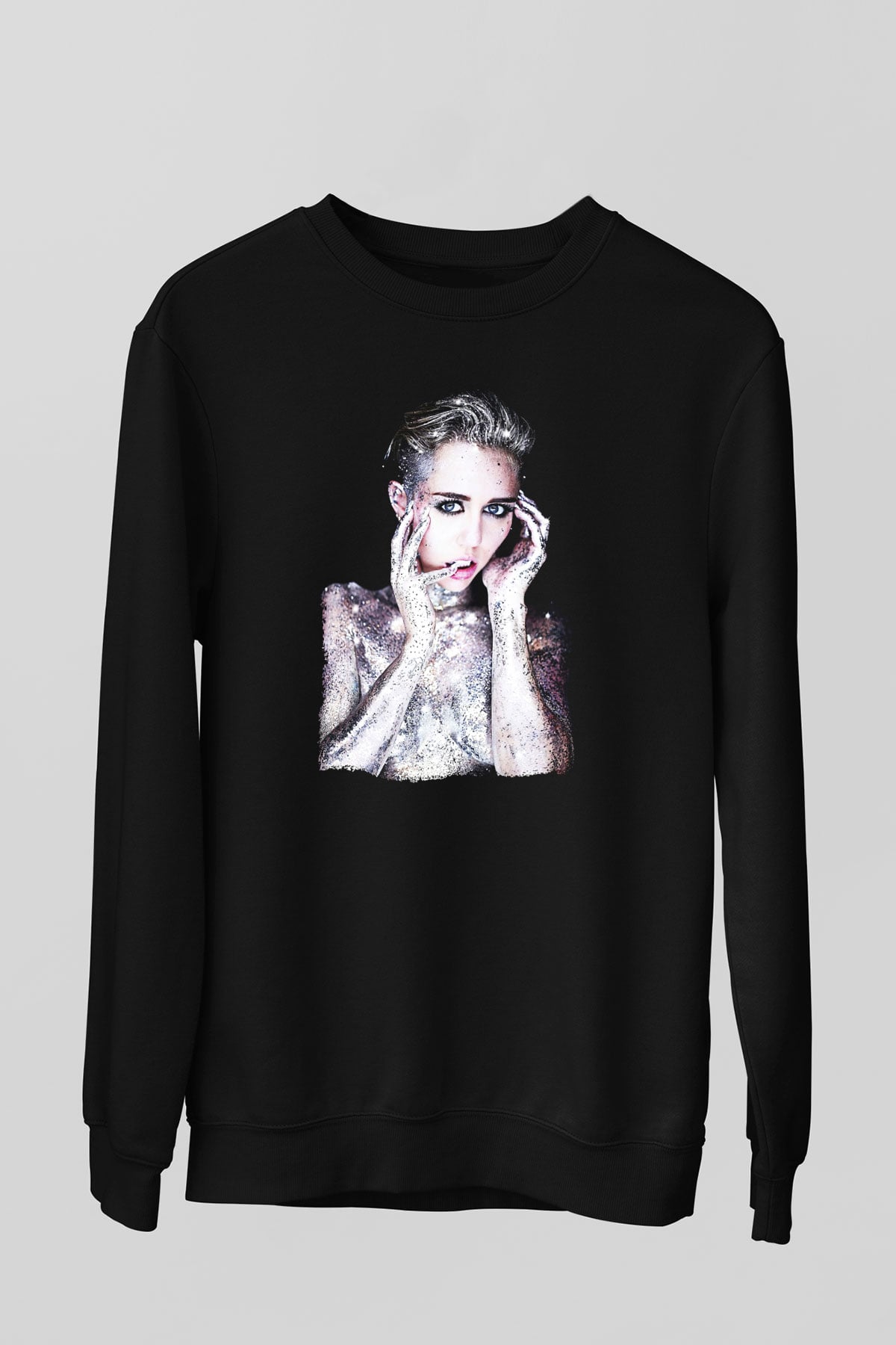 Miley Cyrus Baskılı Unisex Siyah Sweatshirt