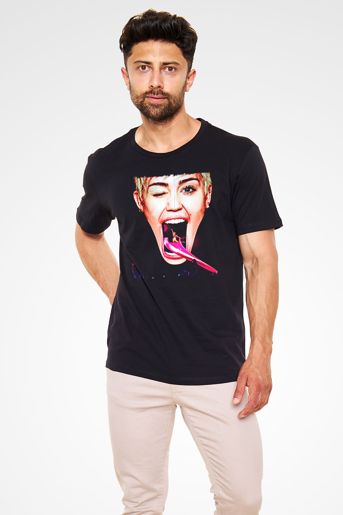 Miley Cyrus Baskılı Unisex Siyah Tişört - Tshirt