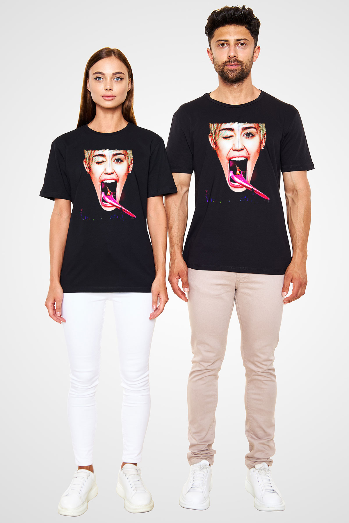 Miley Cyrus Baskılı Unisex Siyah Tişört - Tshirt