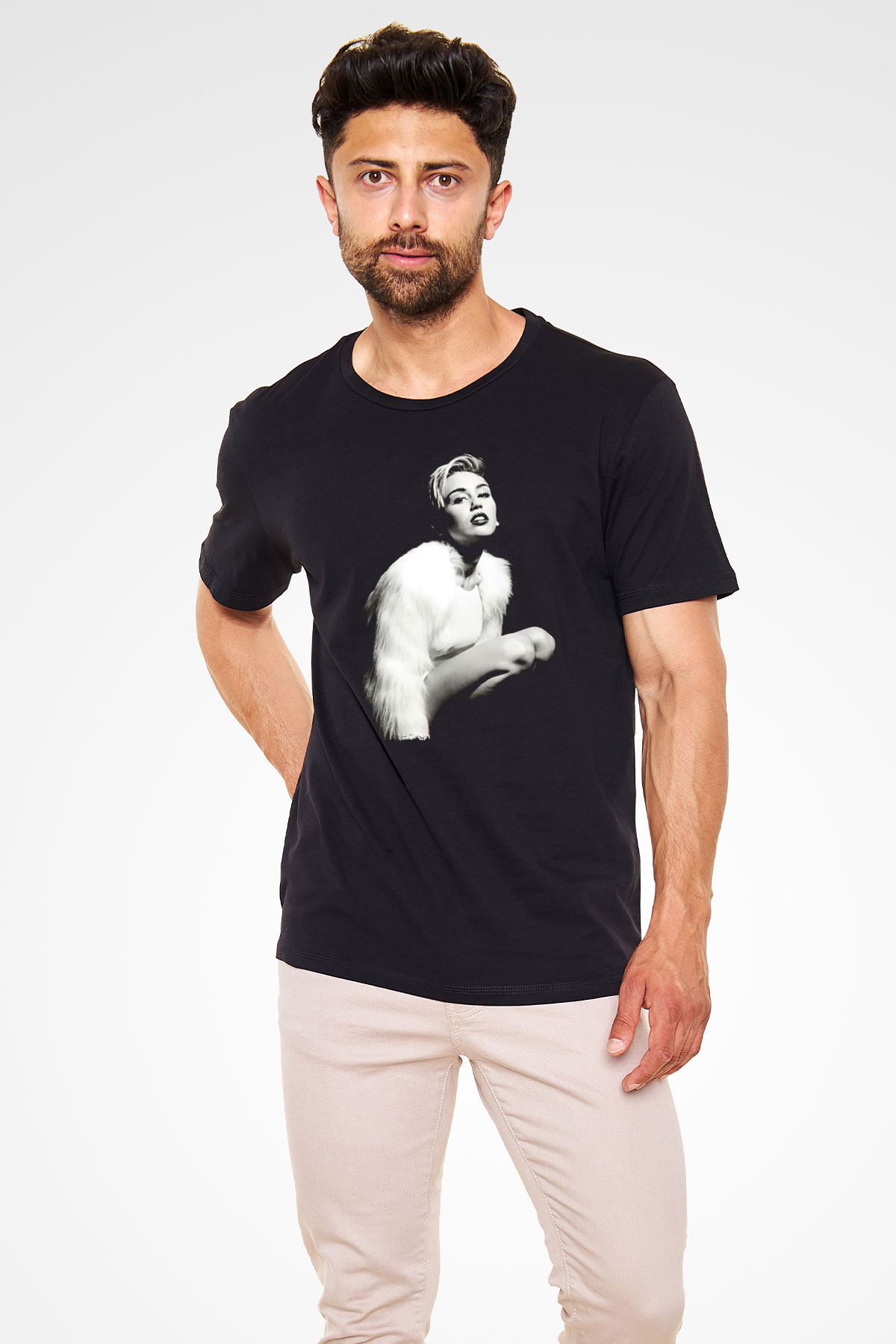 Miley Cyrus Baskılı Unisex Siyah Tişört - Tshirt