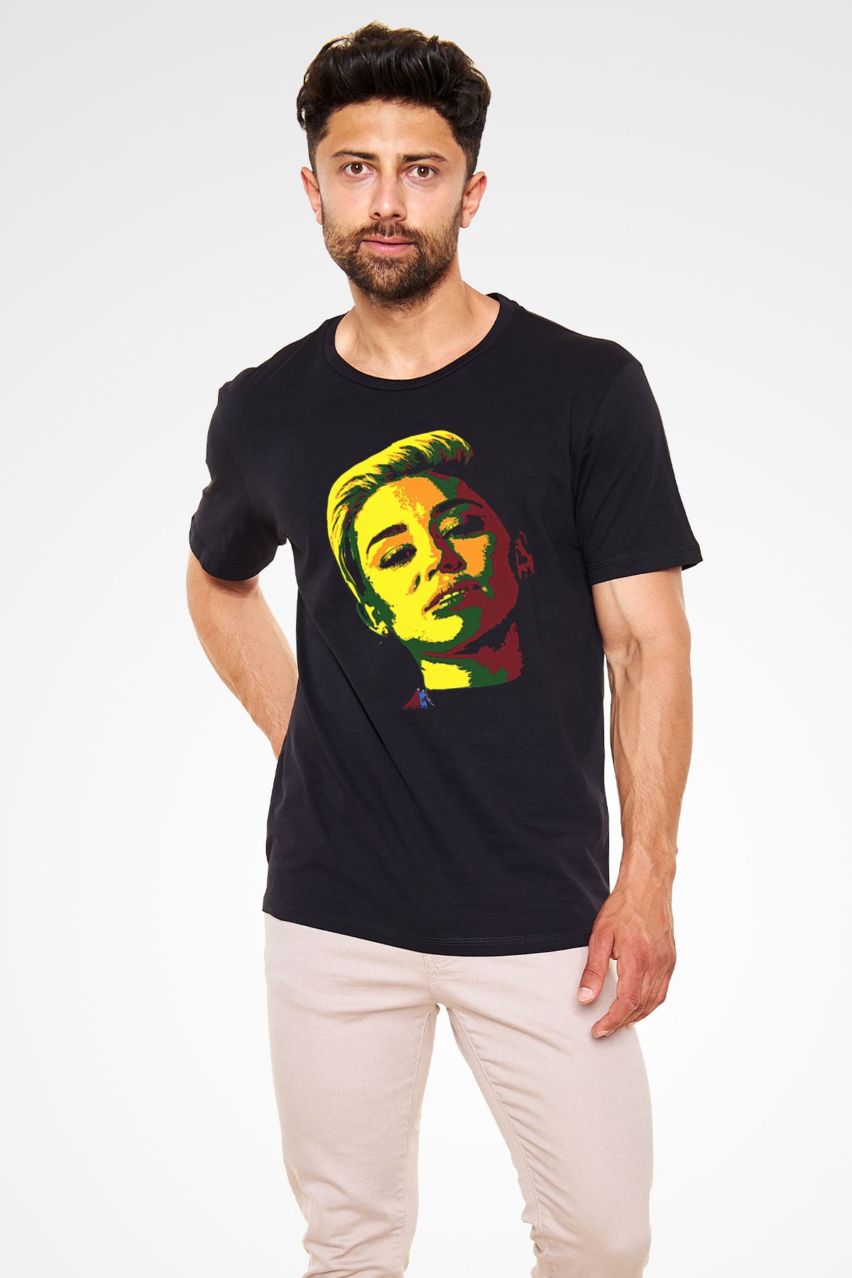 Miley Cyrus Baskılı Unisex Siyah Tişört - Tshirt