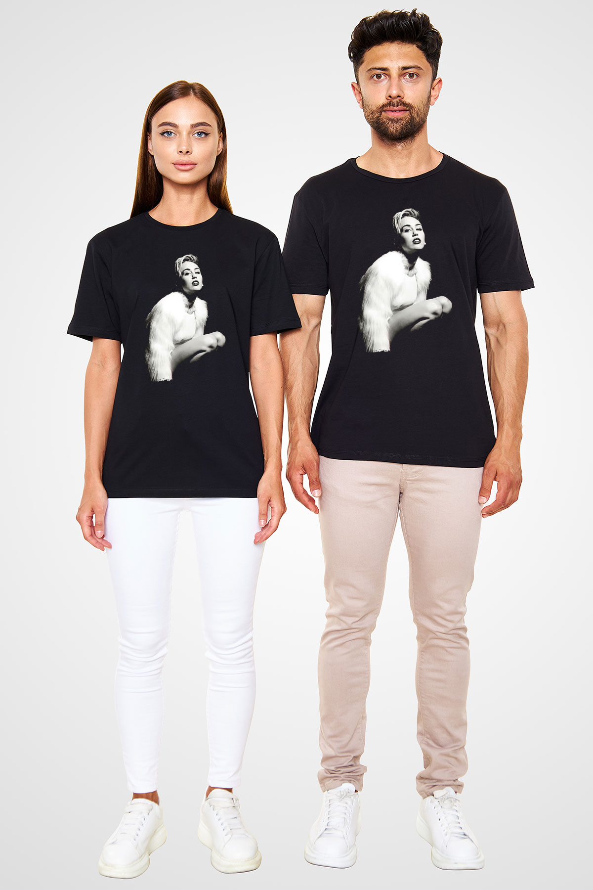 Miley Cyrus Baskılı Unisex Siyah Tişört - Tshirt