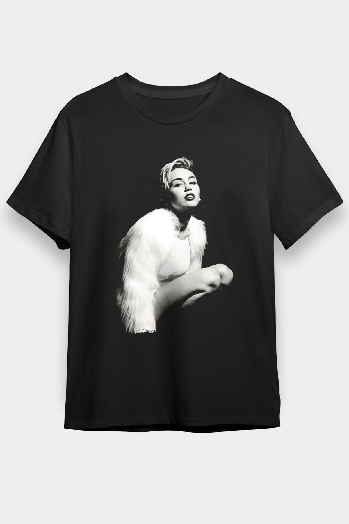 Miley Cyrus Baskılı Unisex Siyah Tişört - Tshirt