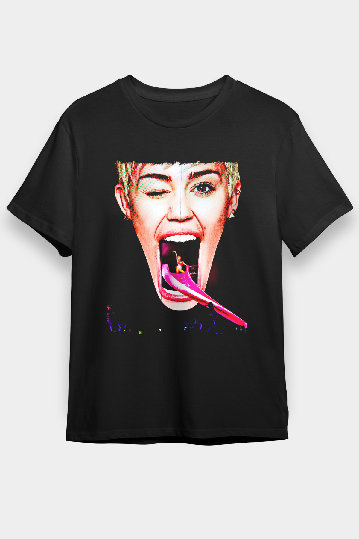 Miley Cyrus Baskılı Unisex Siyah Tişört - Tshirt
