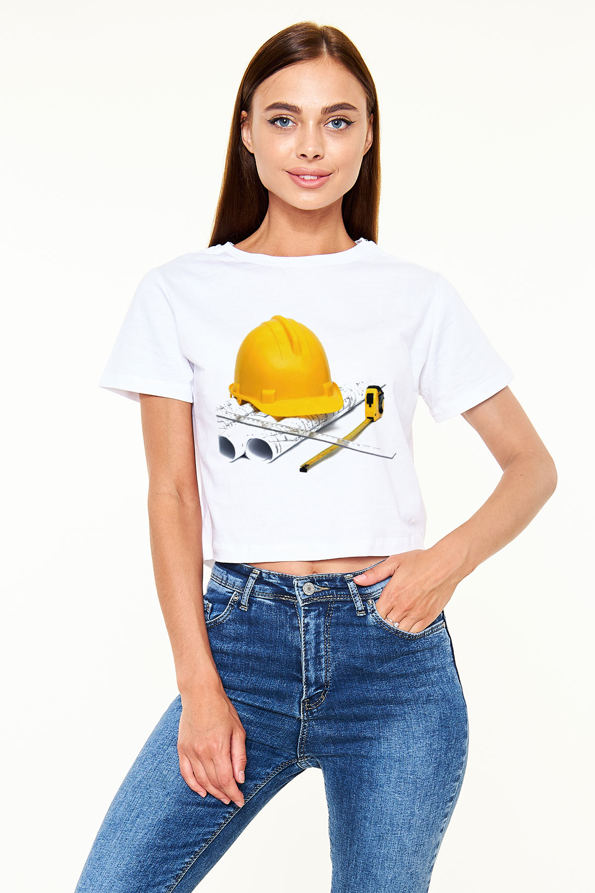Mimar Beyaz Croptop Tişört