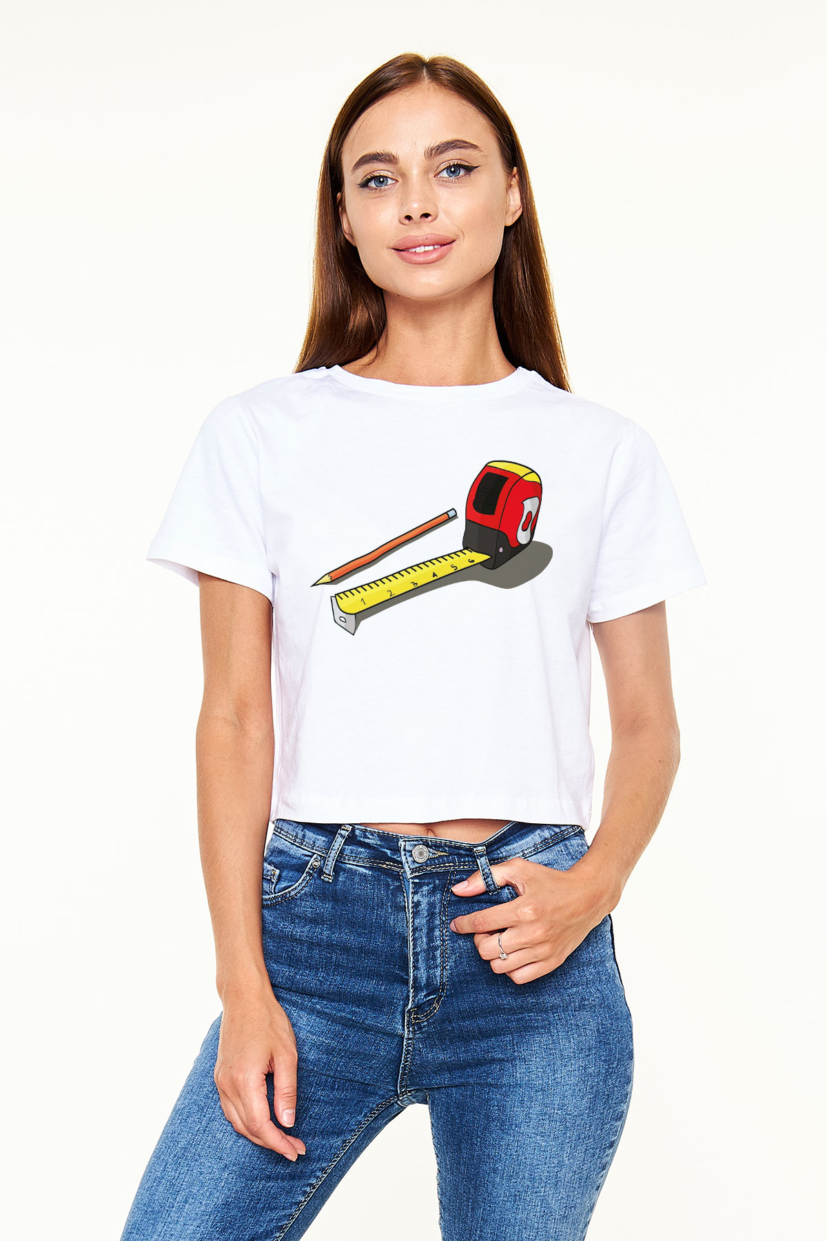 Mimar Beyaz Croptop Tişört