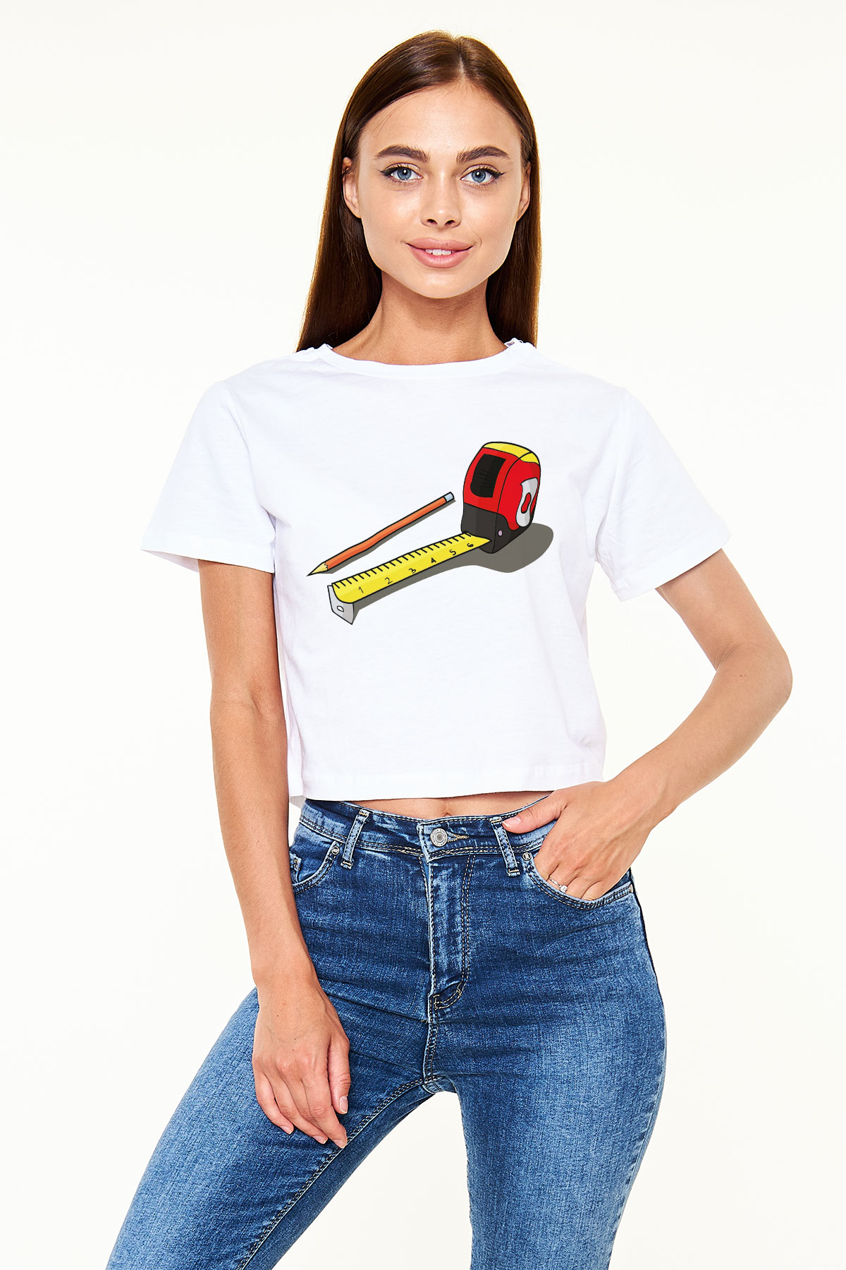 Mimar Beyaz Croptop Tişört