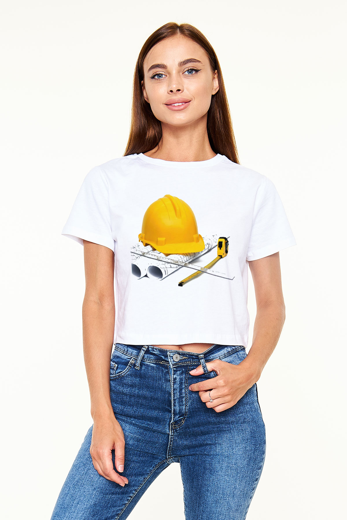 Mimar Beyaz Croptop Tişört