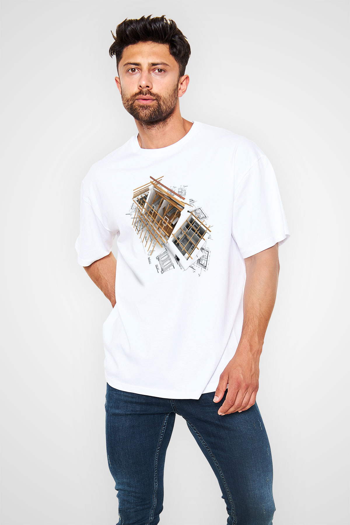 Mimar Beyaz Unisex Oversize Tişört T-Shirt