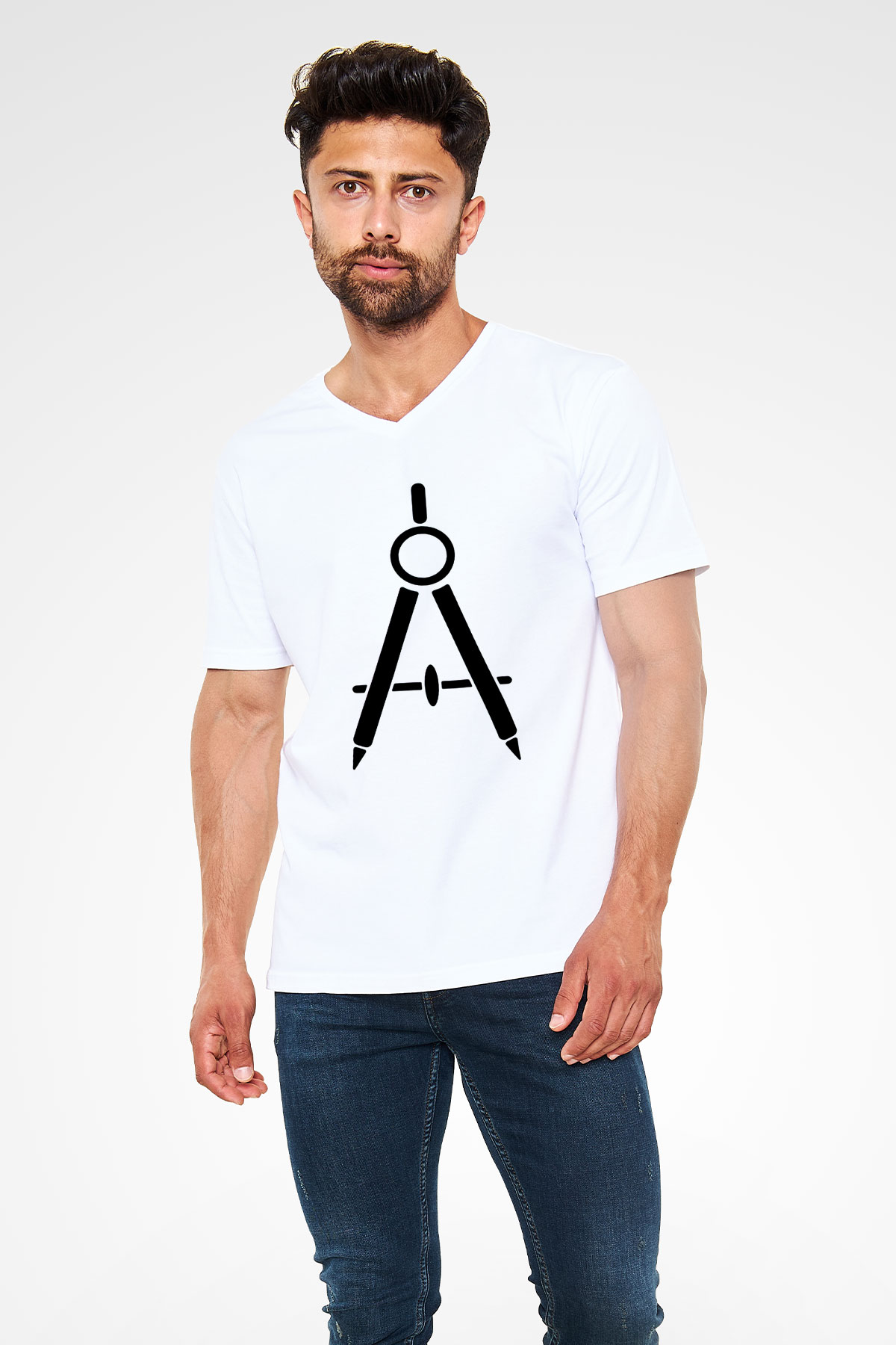 Mimar Beyaz Unisex V Yaka Tişört T-Shirt