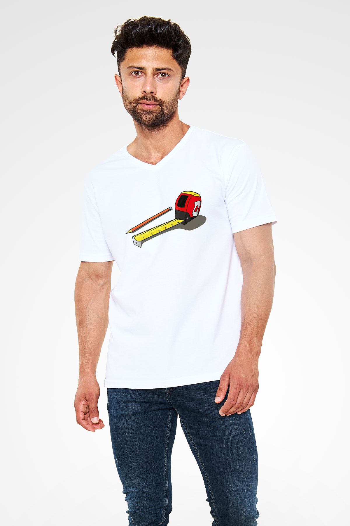 Mimar Beyaz Unisex V Yaka Tişört T-Shirt