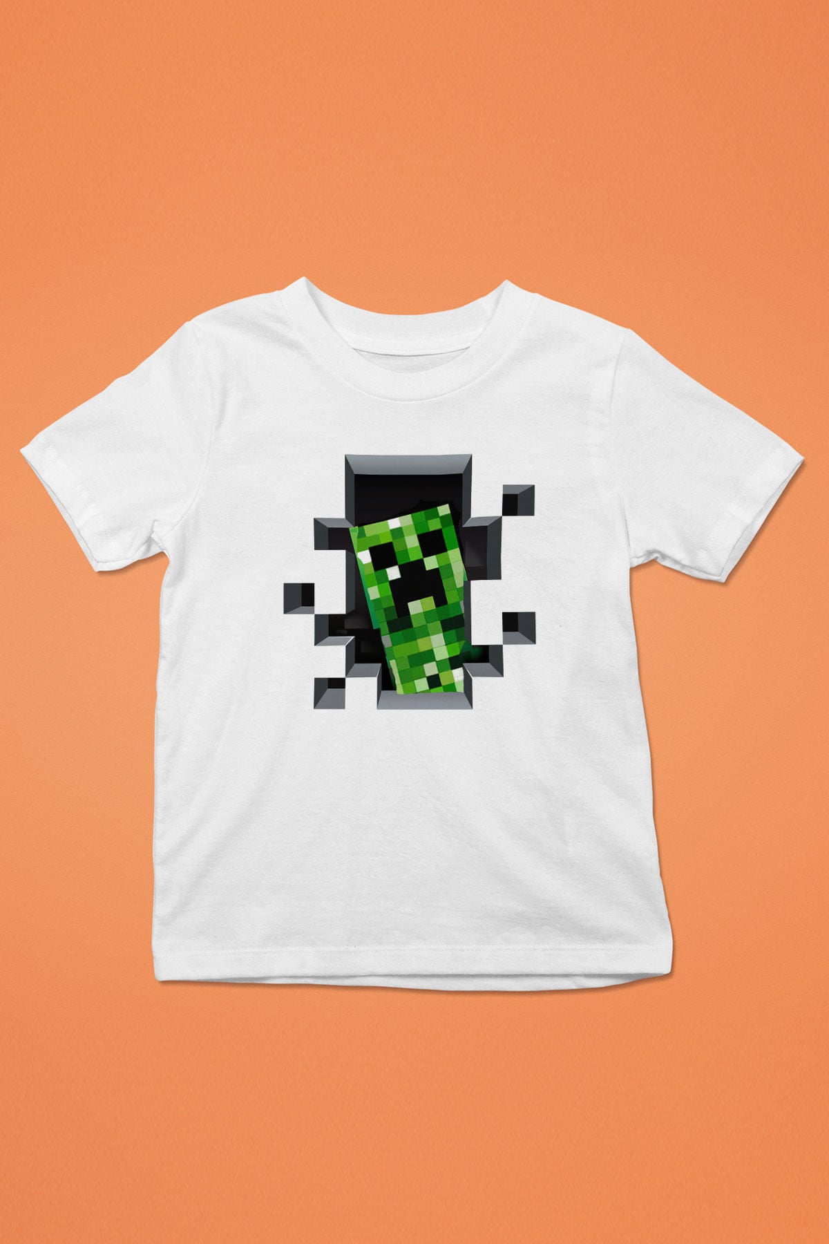 Minecraft Baskılı Beyaz Unisex Çocuk Tişört