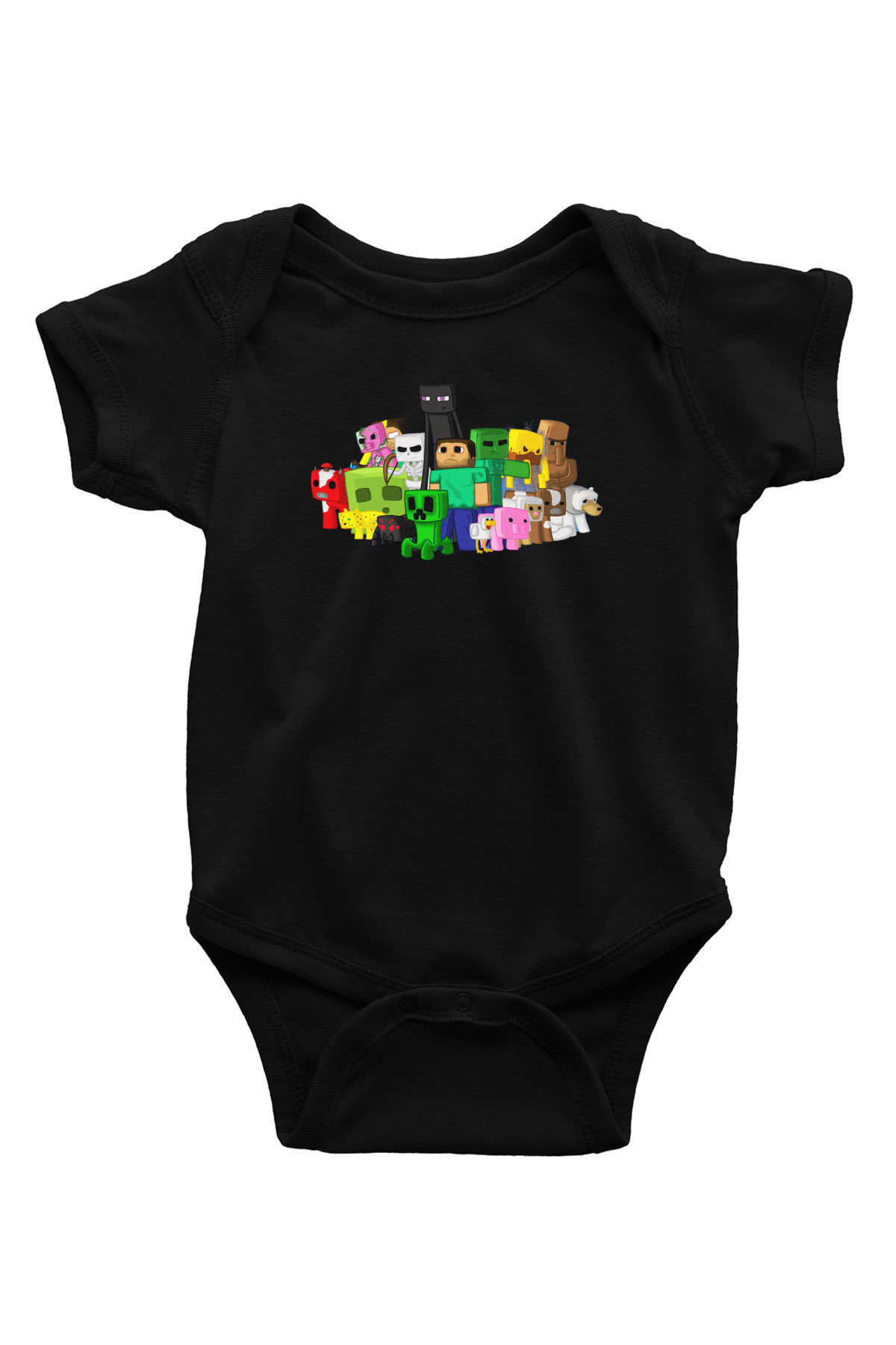 Minecraft Baskılı Siyah Bebek Body - Zıbın