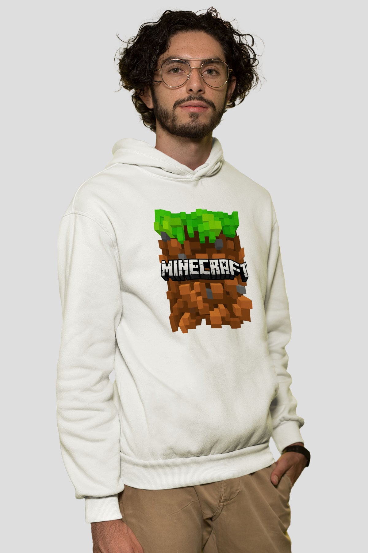 Minecraft Beyaz Unisex Hoodie