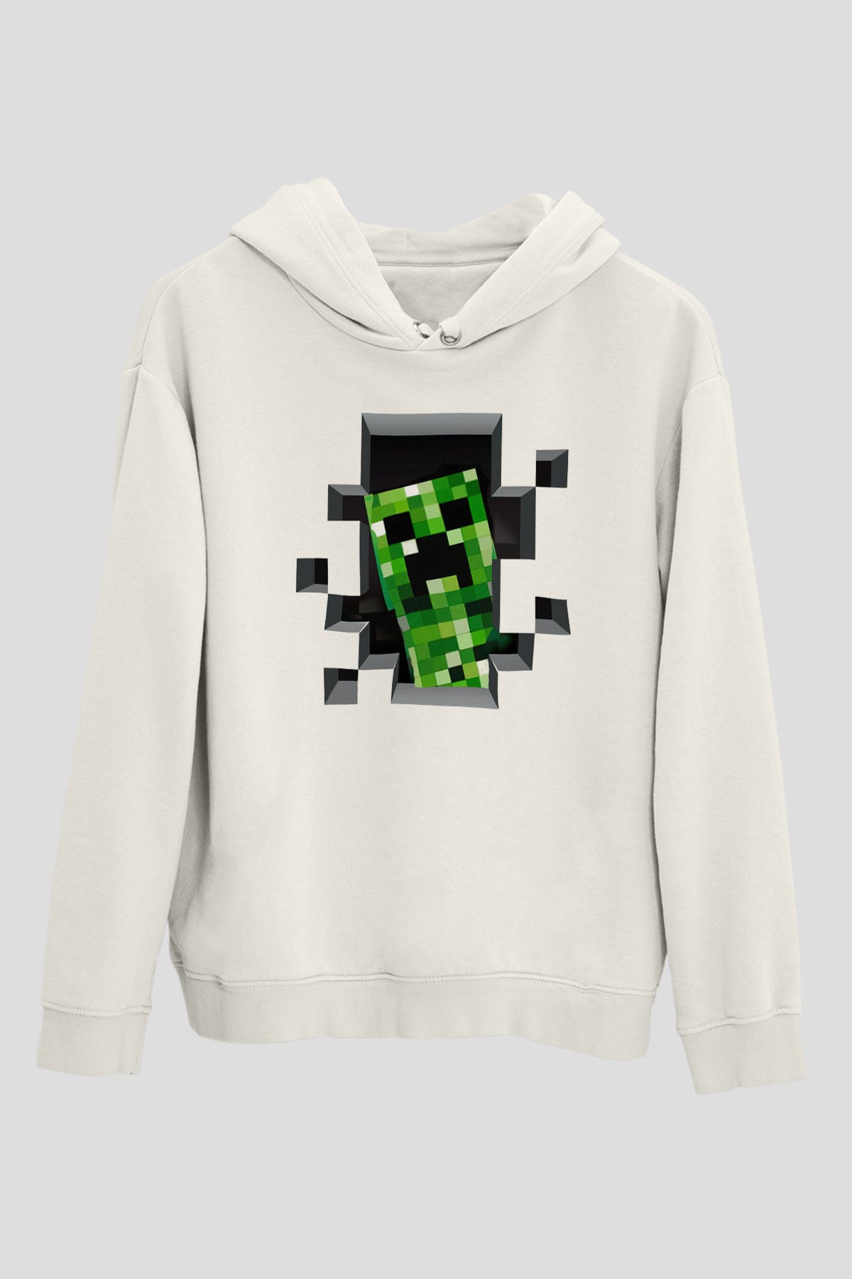 Minecraft Beyaz Unisex Kapşonlu Sweatshirt